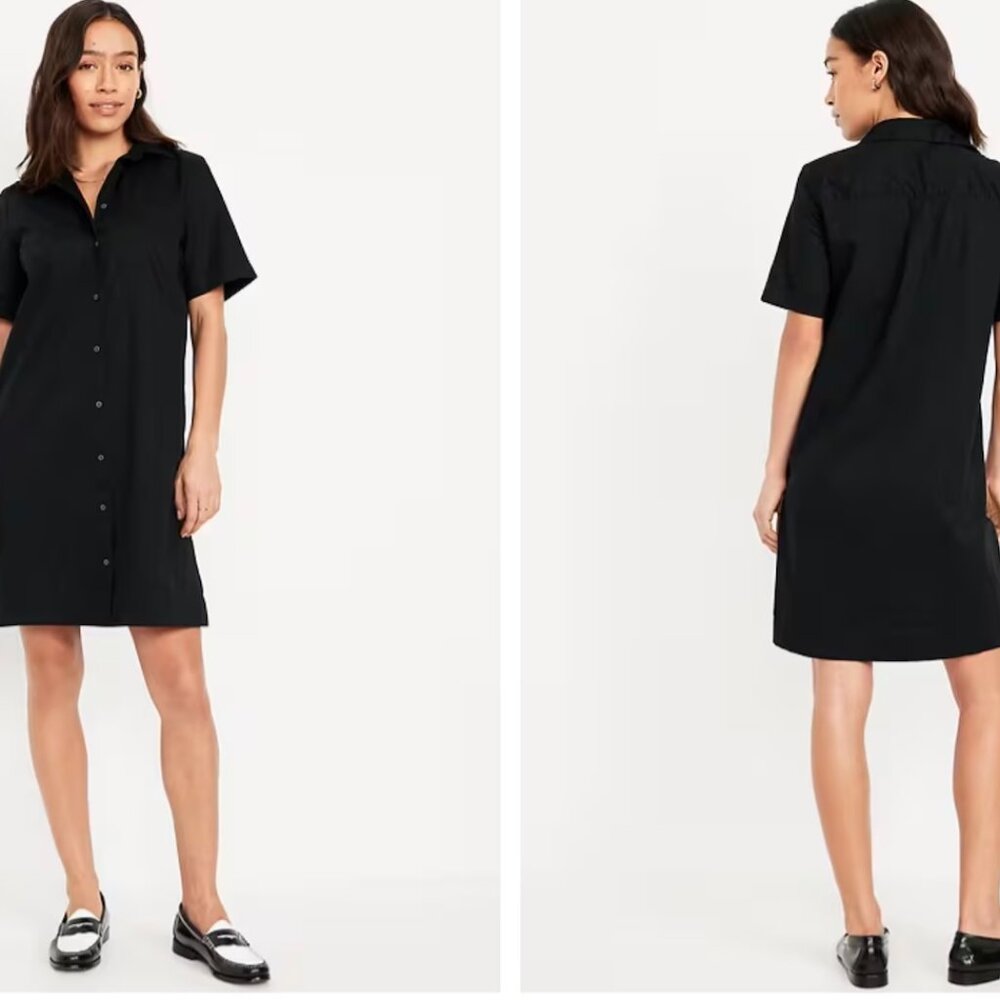 Old Navy Black Casual Button Down Shirt Dress - BRAND NEW